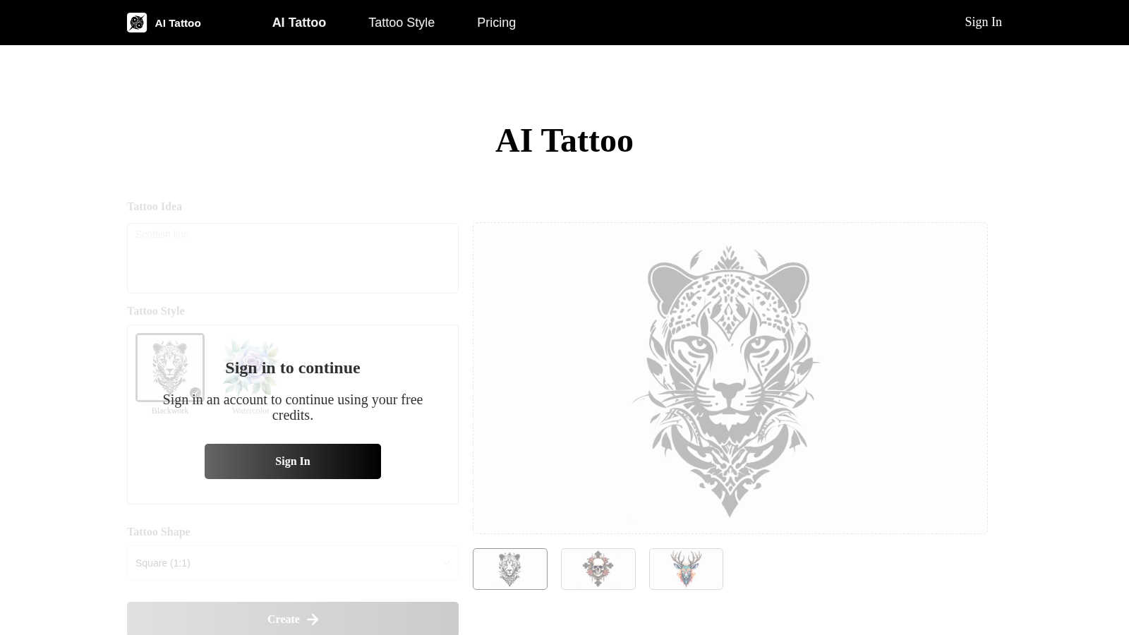AI Tattoo application interface and features