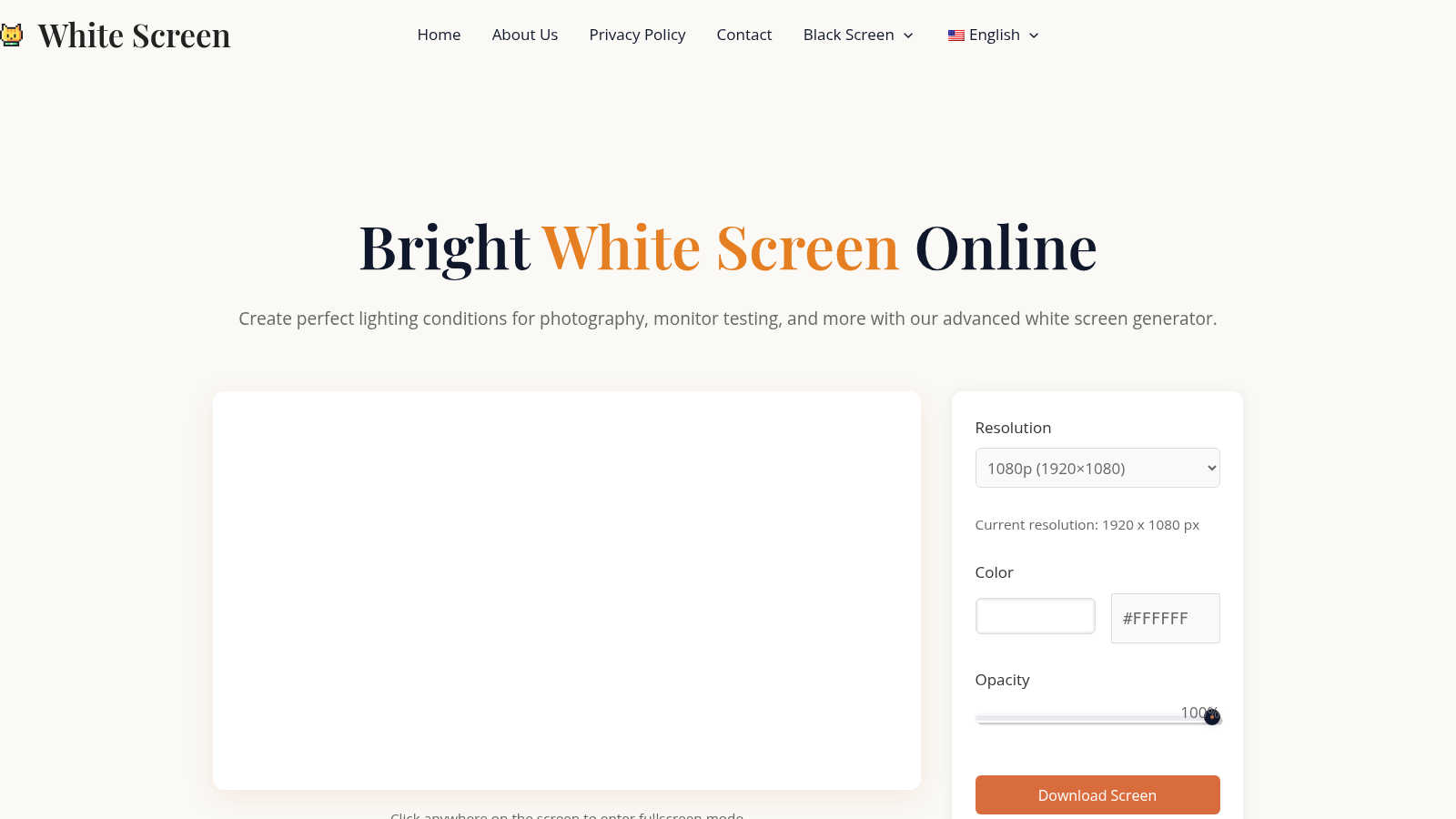White Screen application interface and features