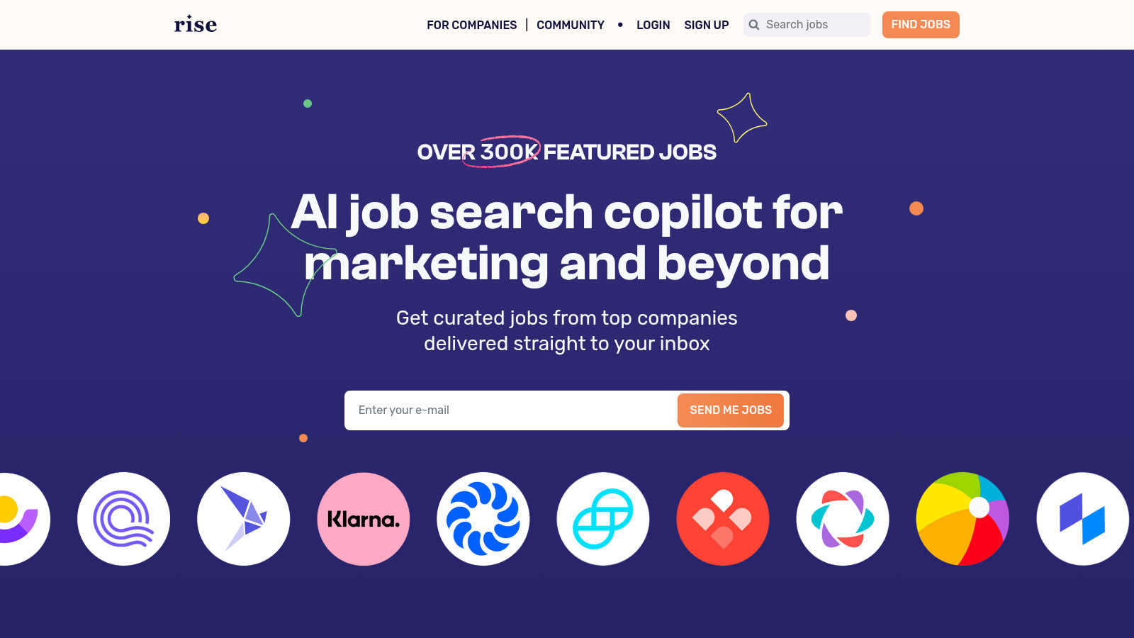 Rise application interface and features
