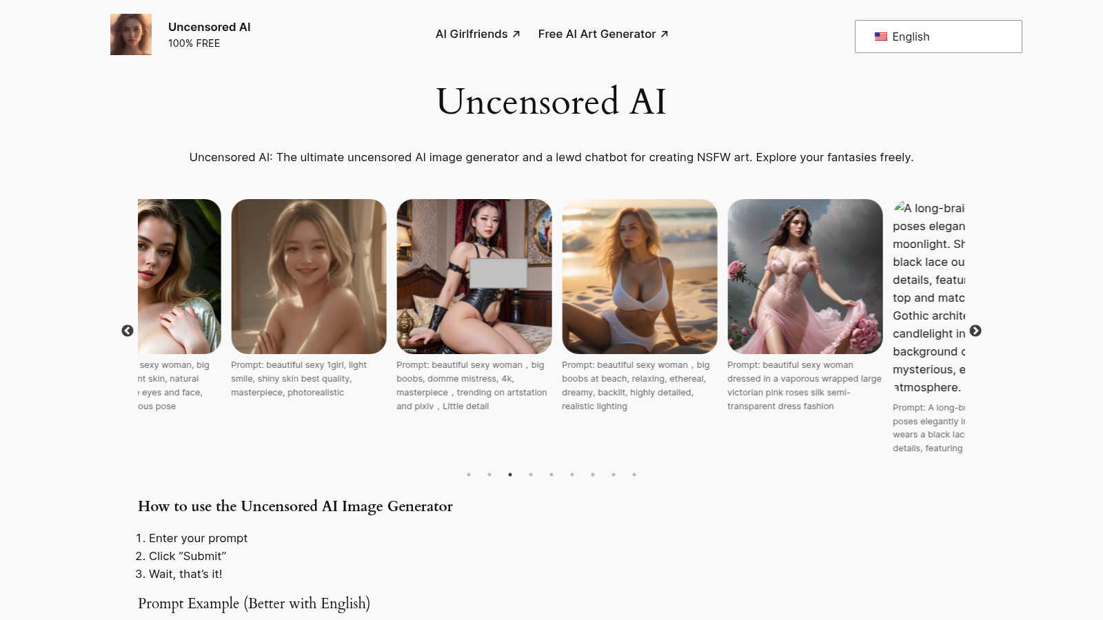 Uncensored AI application interface and features