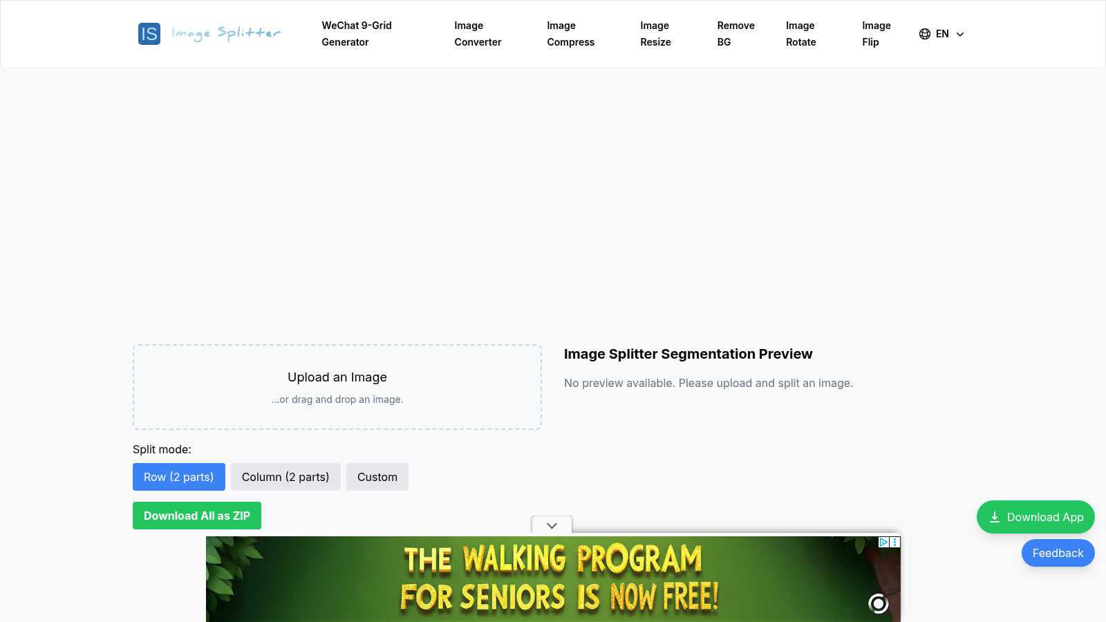 Image Splitter application interface and features