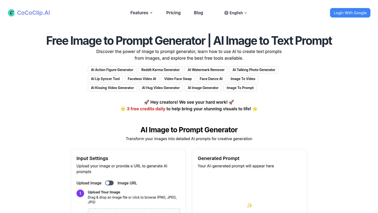 Free Image to Prompt Generator application interface and features