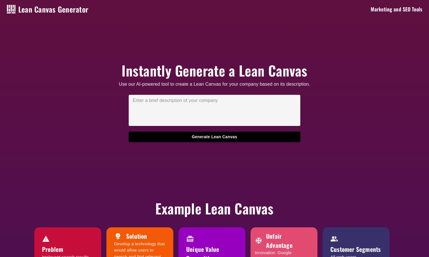 AI Lean Canvas Generator Website