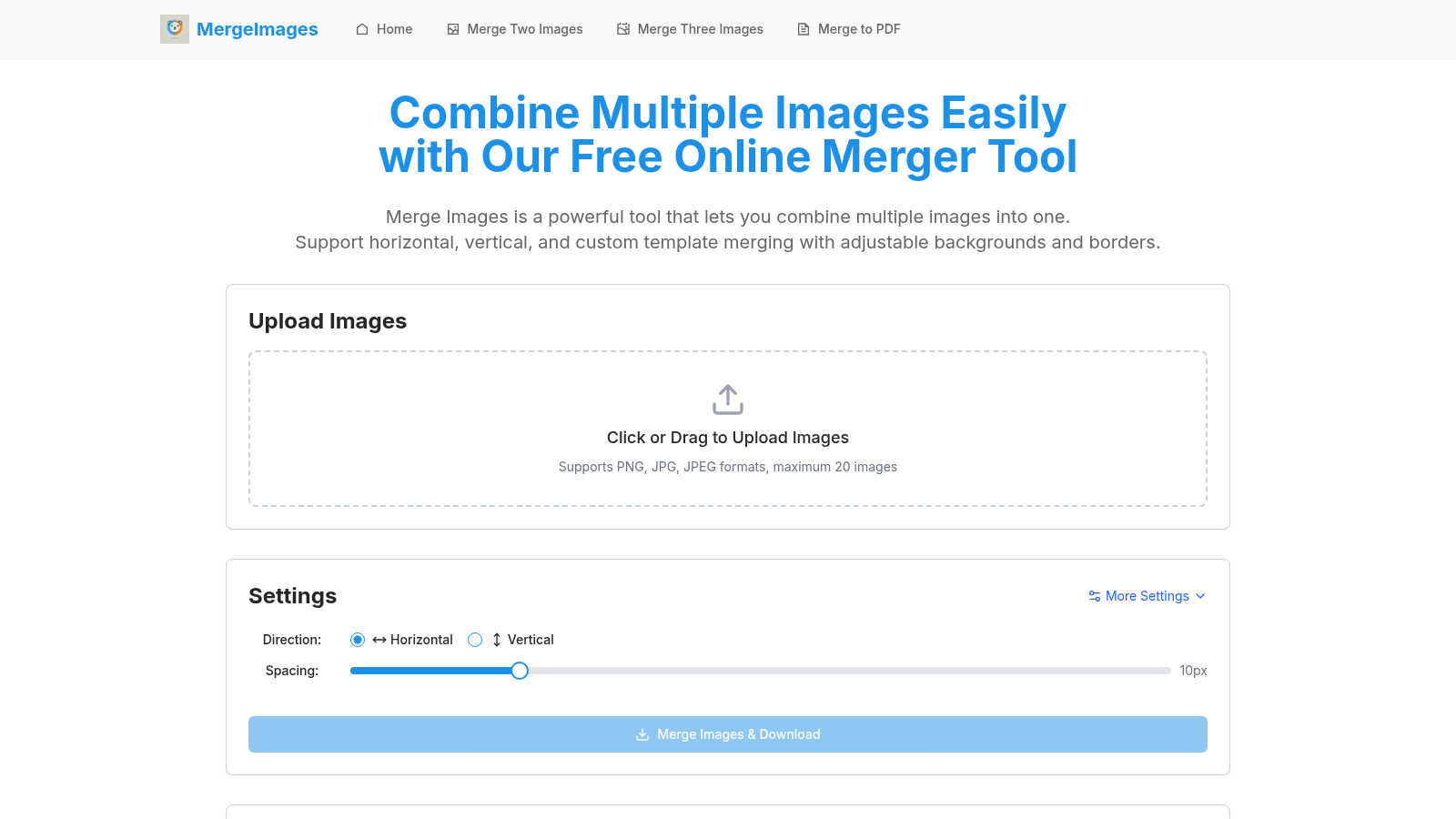 MergeImages application interface and features