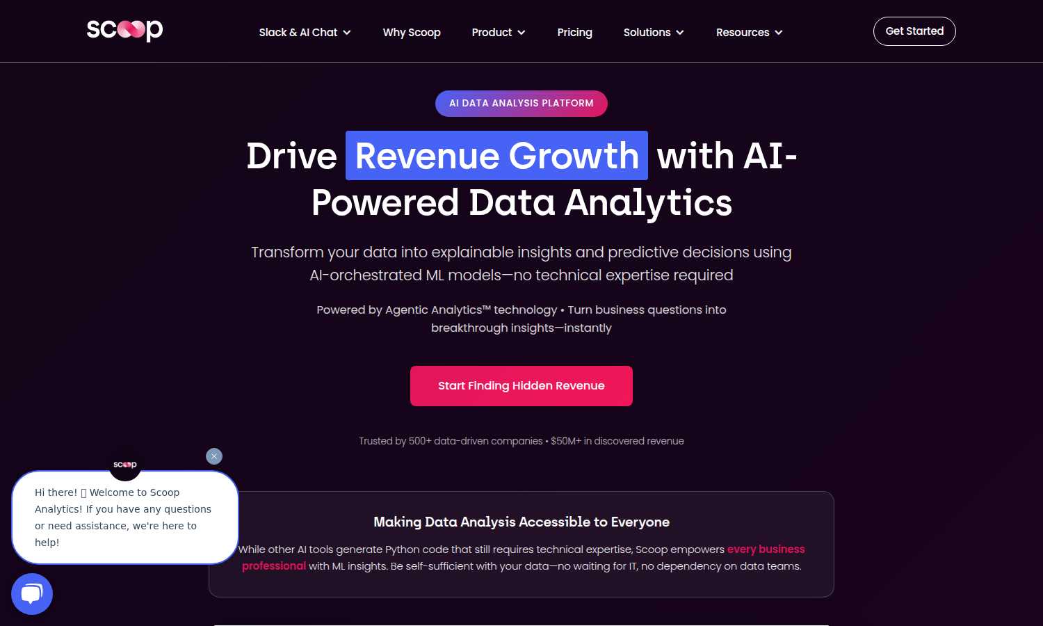 Scoop Analytics application interface and features