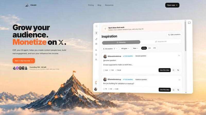 ClimbX application interface and features