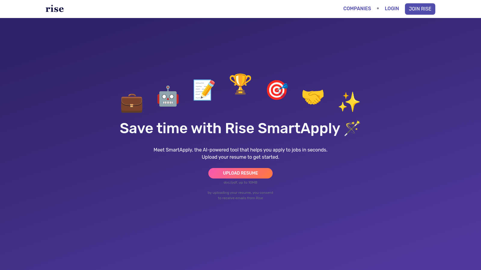 Rise Smart Apply application interface and features