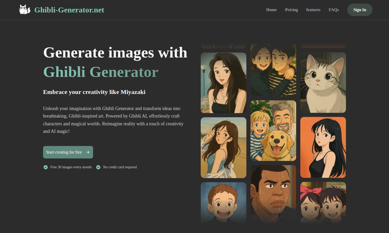 Ghibli Generator application interface and features