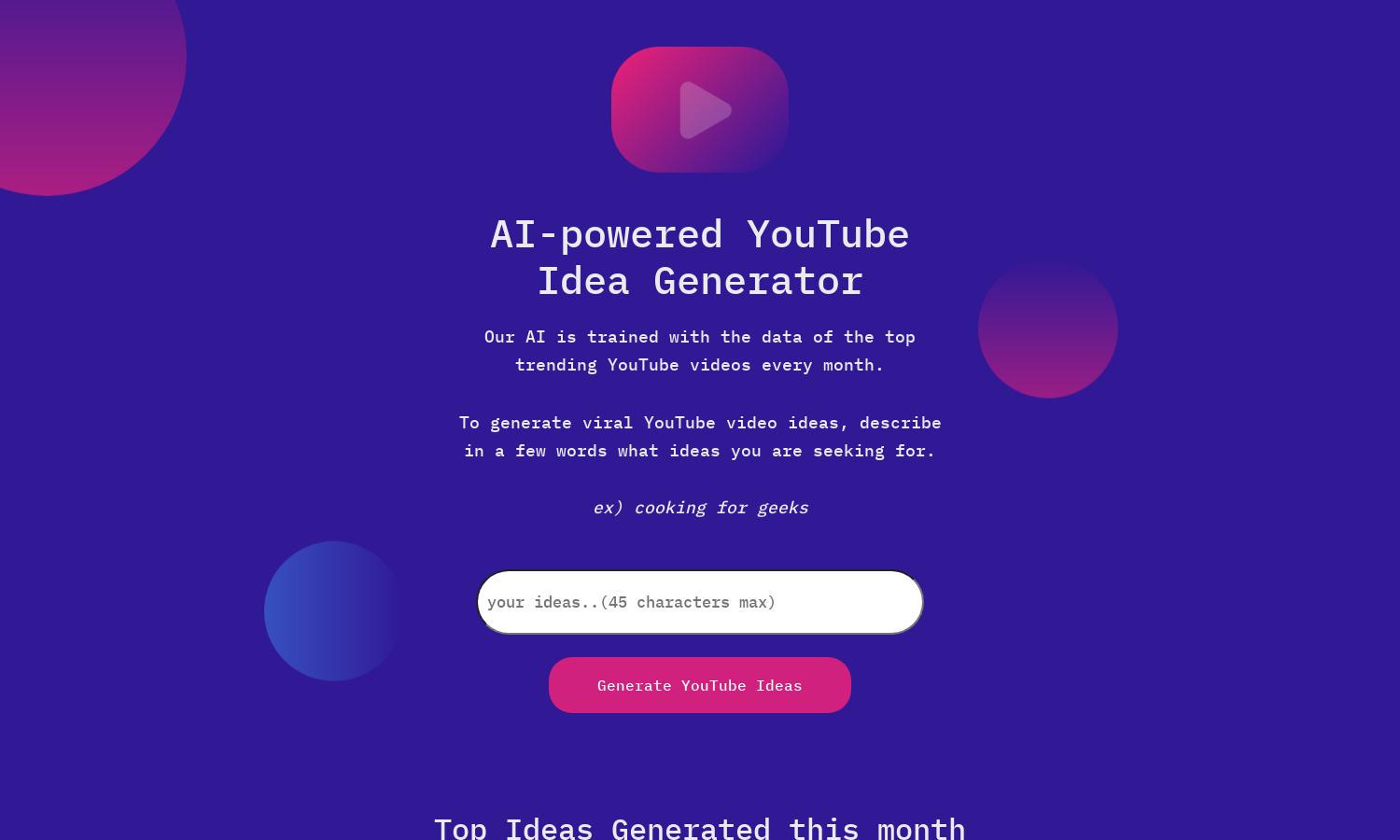 Ideas Generator Website