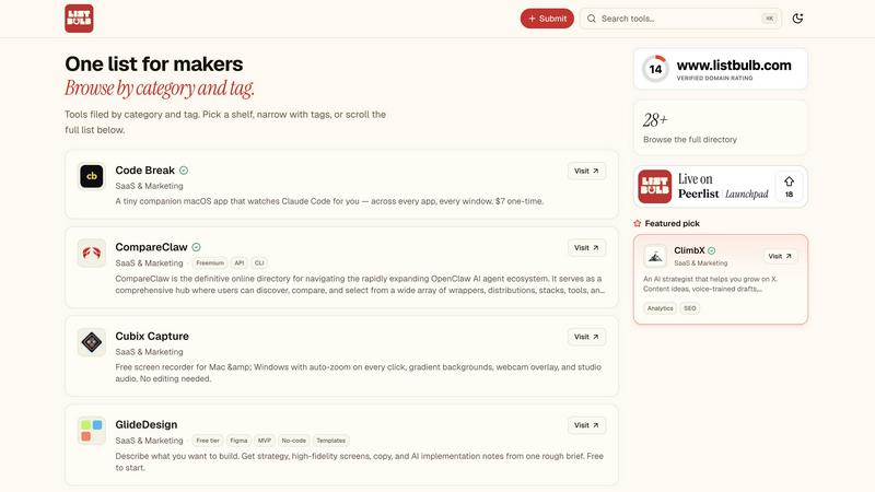 List Bulb application interface and features