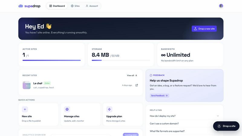 Supadrop application interface and features