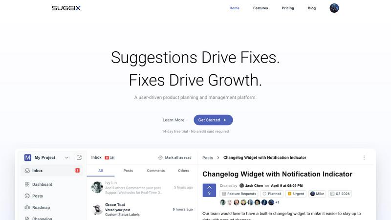 Suggix application interface and features