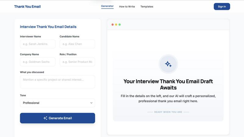 Thank You Email AI application interface and features