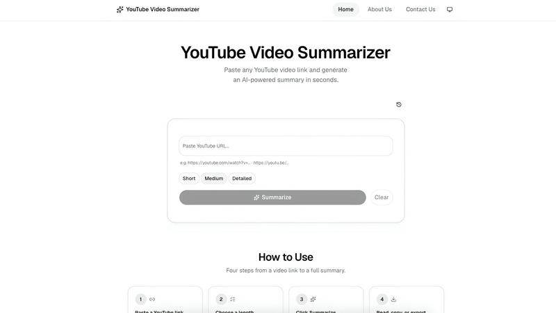 YT Video Summarizer application interface and features